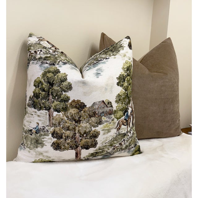 Contemporary English Countryside 22x22 Throw Pillow With Feather Down Insert For Sale - Image 3 of 3