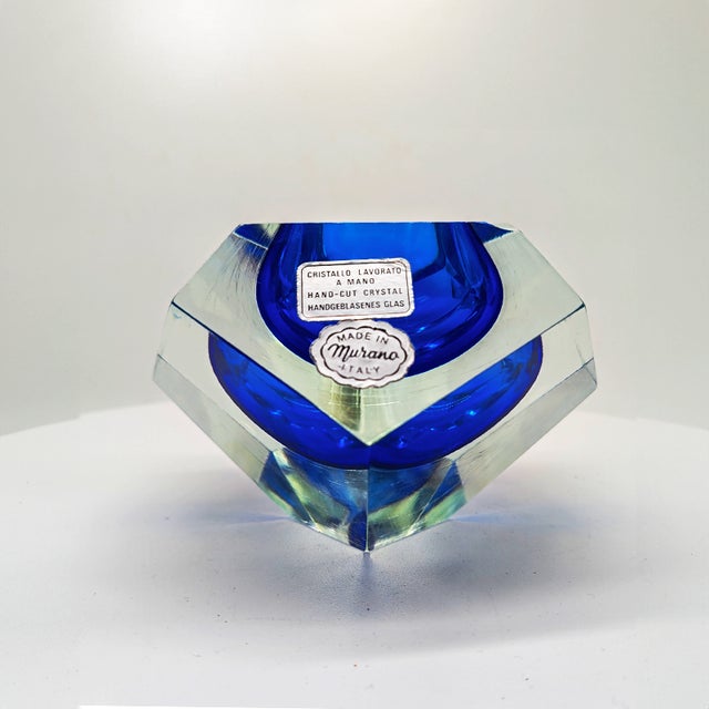 Big Ashtray or Catch-all in Murano Glass by Flavio Poli for Seguso. Fantastic Two shades of Blue submerged colors - Sky...