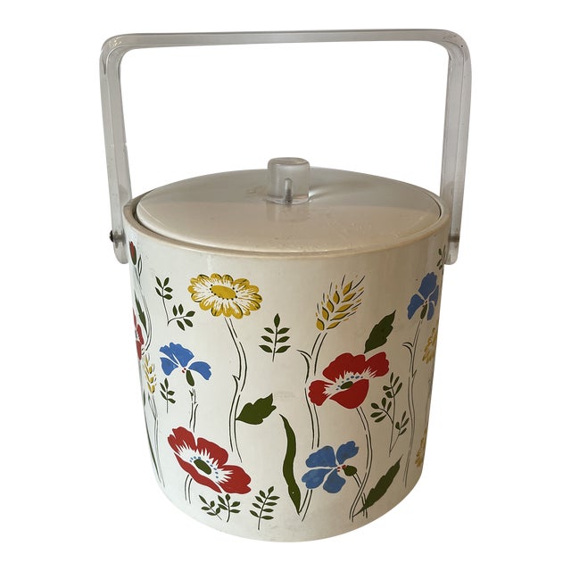 1970s Botanical Ice Bucket With Lucite Handle For Sale