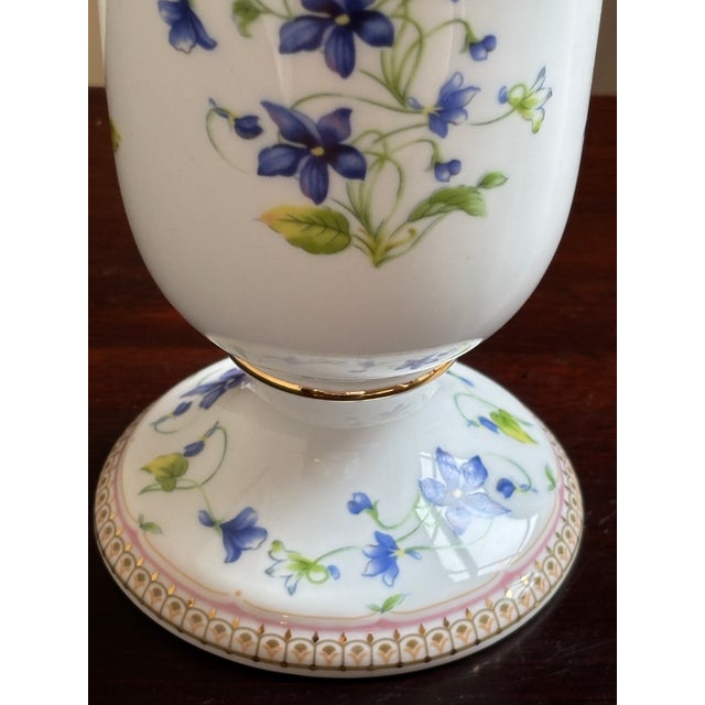 Vintage Porcelain Trumpet Vase W/ Blue Bellflower Motif For Sale - Image 13 of 18