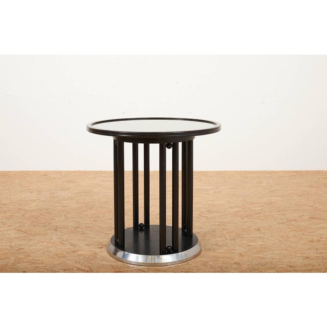 Fledermaus Side Table in Black Lacquered Wood with Metal Edge and Leather Glass Top by Josef Hoffmann for Wittmann, 1990s,...