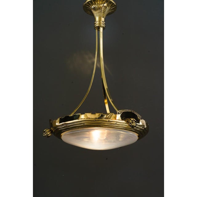Metal Art Deco Pendant Light with Palme Koenig Opaline Glass Shade, Vienna, 1920s For Sale - Image 7 of 18