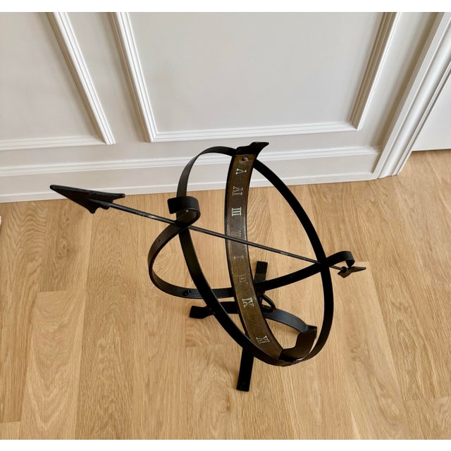 Heavy Large Vintage Wrought Iron & Brass Armillary Sphere Sundial Garden Ornament For Sale In Chicago - Image 6 of 9