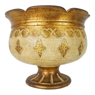 Mid-Century Florentine Gilded Terra Cotta Pedestal Bowl For Sale