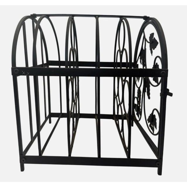 Late 20th Century Vintage 90s Black Metal Ivy Wine Rack 9 Bottle Tabletop Display For Sale - Image 5 of 11
