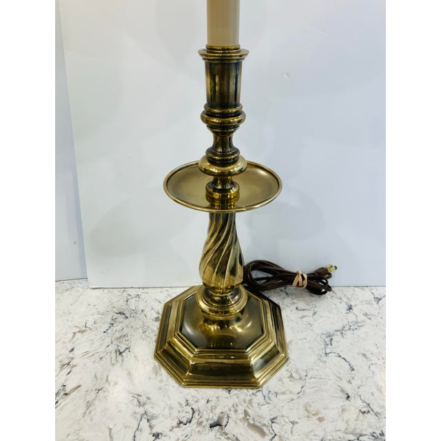 Metal 1980s Pair of Brass Candlestick Lamps Signed Stiffel For Sale - Image 7 of 8