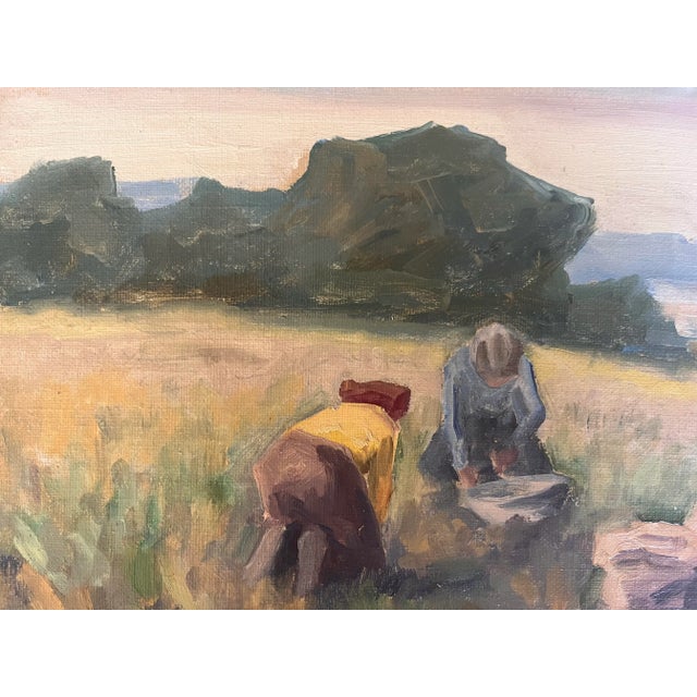 Early 20th Century Oil Painting on Canvas of a Harvest Scene For Sale - Image 5 of 9