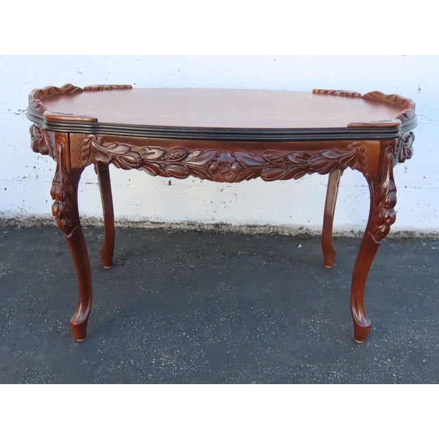 French French Hand Carved Inlay Coffee Table 6922 For Sale - Image 3 of 17