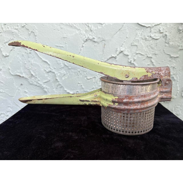 Industrial Vintage Mid-Century Industrial Green Metal Potato Ricer Press For Sale - Image 3 of 9