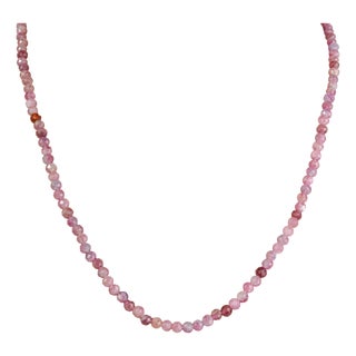 Vintage Style Genuine 53 Ct Pink Tourmaline 4 Mm Bead Matinee Necklace - 19.5" For Sale