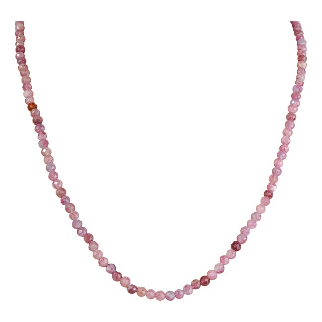 Vintage Style Genuine 53 Ct Pink Tourmaline 4 Mm Bead Matinee Necklace - 19.5" For Sale