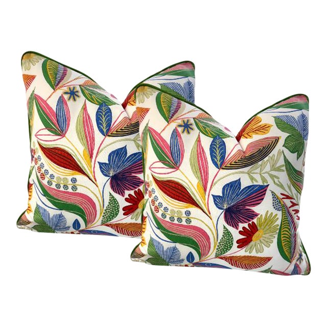 Multi Color Botanical Pair of 22'' Pillows For Sale