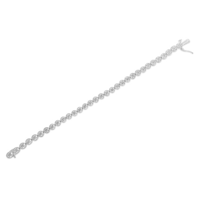 Early 21st Century .925 Sterling Silver 1/10 Cttw Diamond Open Circle Beaded Wheel Link Tennis Bracelet (I-J Color, I3 Clarity) - 7.25" For Sale - Image 5 of 7