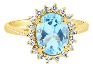 Blue Topaz Diamond Halo Ring, Size 3