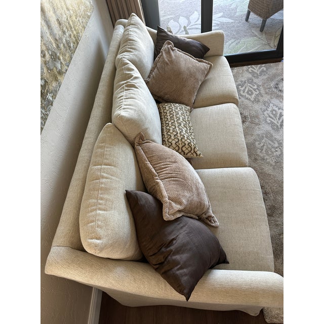 Textile Sherrill Furniture Custom Upholstered Sofa in Cream Linen For Sale - Image 7 of 10