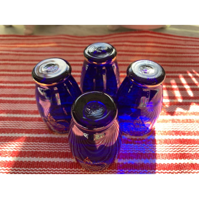 Glass Vintage Italian Vecchia Murano Cobalt Blown Liqueur Glasses 22k Gold Set of 4 For Sale - Image 7 of 8