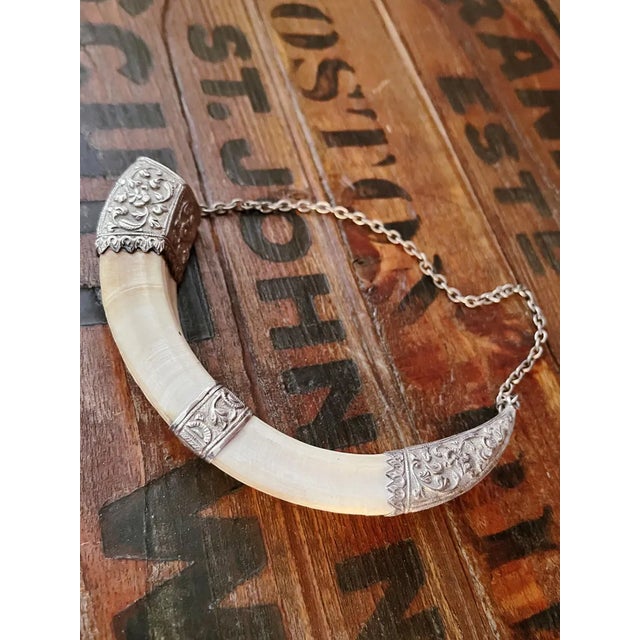 Metal Antique British Colonial Sterling & Antler Port Decanter Tag For Sale - Image 7 of 7