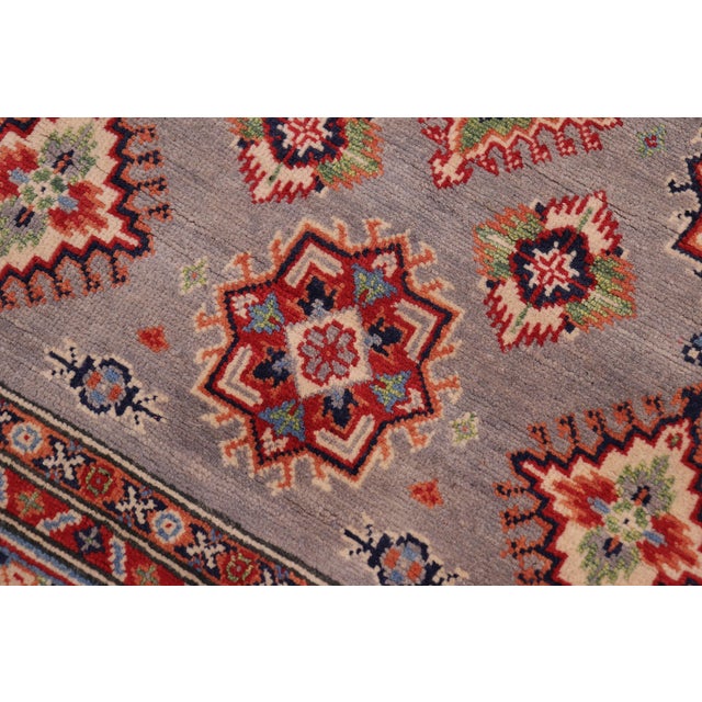 Rustic Kazak Southwestern Gray/Light Blue Wool Rug - 4'2''x6'1'' For Sale - Image 4 of 10