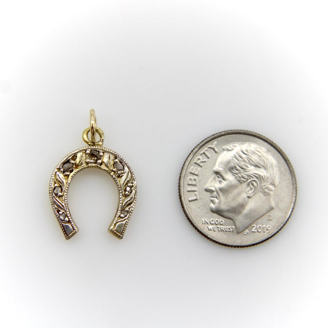 Late 19th Century Victorian 14k Gold With Silver Front Diamond Horseshoe Charm or Pendant For Sale In Los Angeles - Image 6 of 9