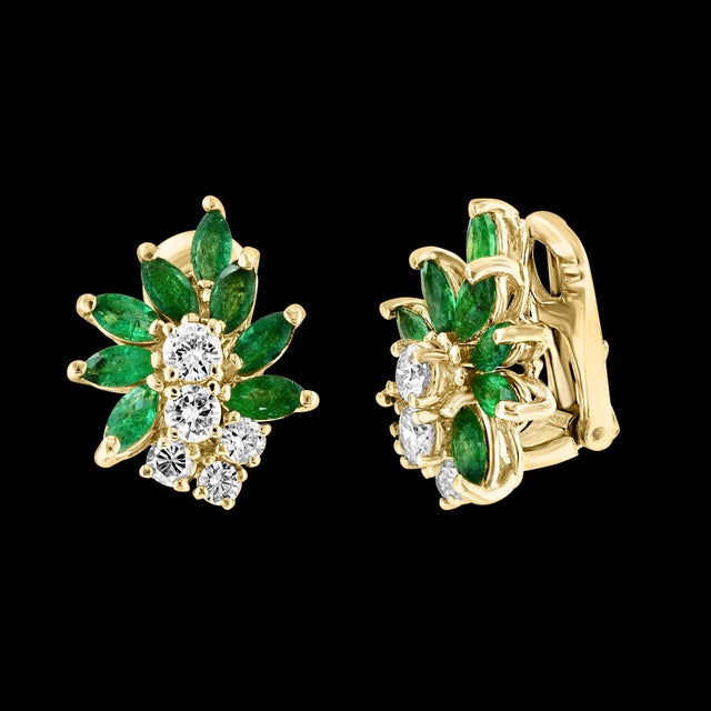 1.6Ct Natural Brazilin Marquise Emerald & 1.0 Ct Diamond Clip on Earring 18 KYG For Sale - Image 18 of 18