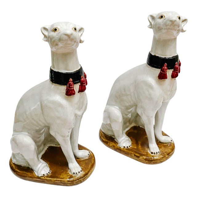 Mid-Century European Pottery Whippet Figurines - A Pair For Sale