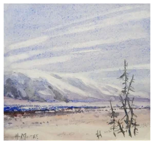 Herberts Mangolds, Landscape with Mountains, 1965, Watercolor on Paper