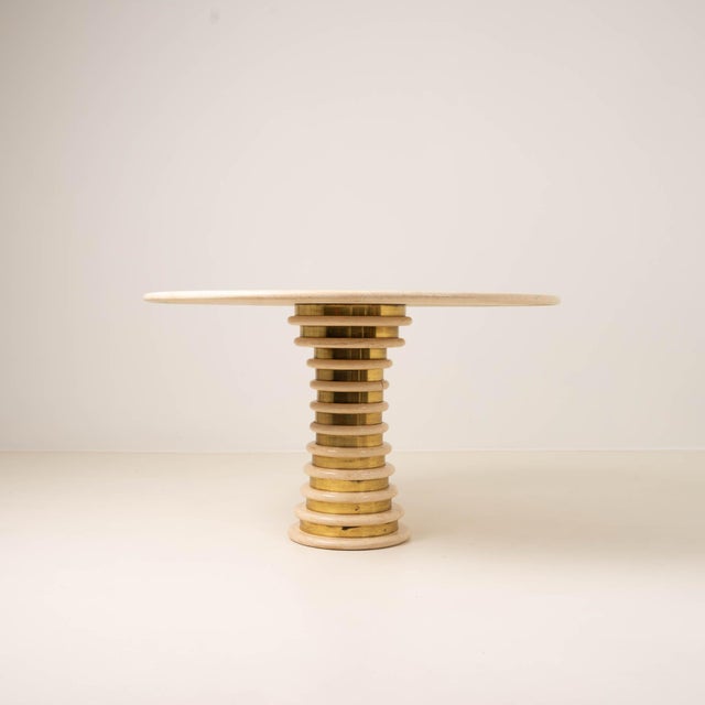 Italian Travertine and Brass Pedestal Dining Table by Marzio Cecchi for Studio Most, 1970s For Sale - Image 6 of 14