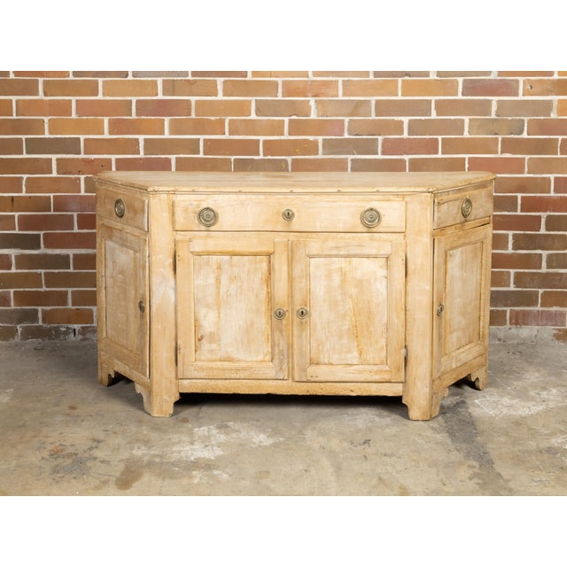 Early 19th Century Italian Early 19th Century Bleached Credenza with Canted Sides Doors and Drawers For Sale - Image 5 of 12