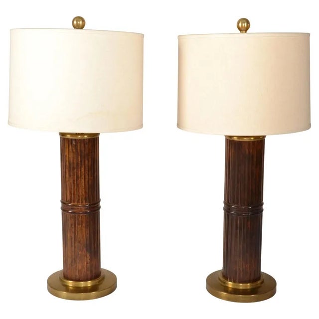 Pair of 1970 Russel Wright Style Chapman Manufacturing Company attributed Mid-Century Modern pair of faux fluted bamboo...