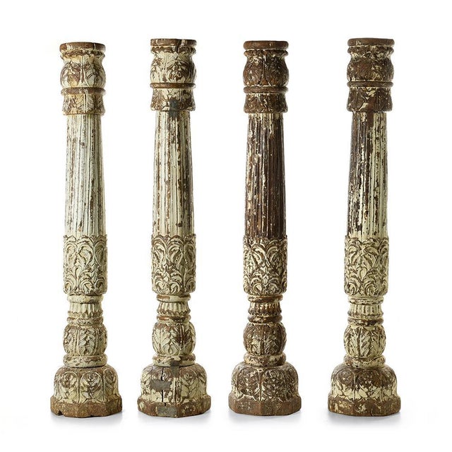 Wooden Column in Carved White Patina For Sale - Image 6 of 6