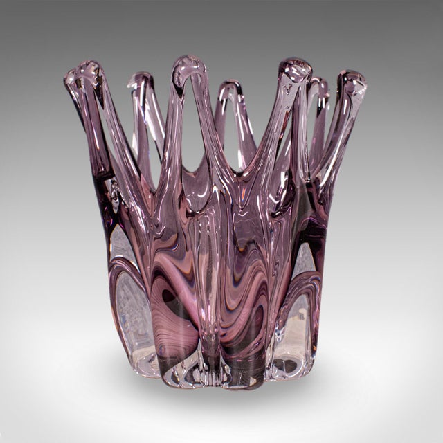 1970s Vintage Starburst Display Bowl, Czech, Bohemia Art Glass Fruit Dish, Mid Century For Sale - Image 5 of 10