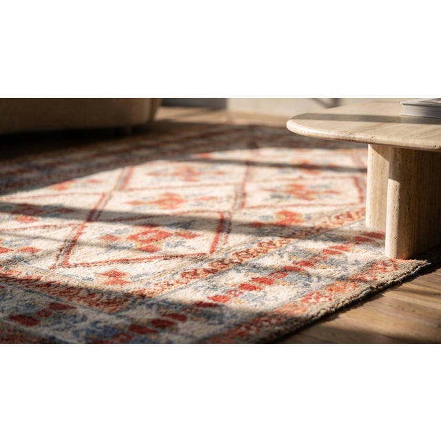 Beautiful Light Ivory White Background Color Geometric Design Antique Indian Cotton Agra Rug For Sale - Image 9 of 9