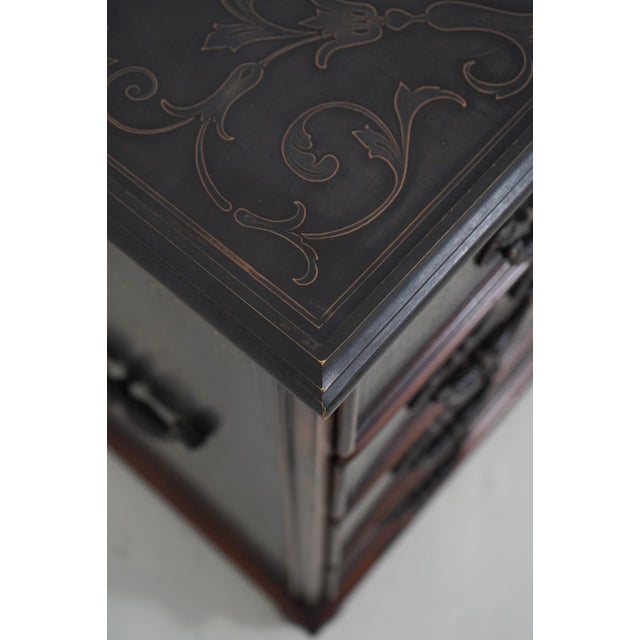 Brown Theodore Alexander Embossed Metal Chest W. Bun Feet For Sale - Image 8 of 18