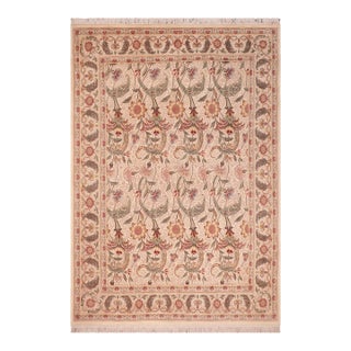 Shabby Chic Floral Pak-Persian Beige/Green Wool Rug - 8'0'' X 9'11'' For Sale