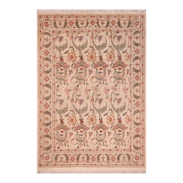 Shabby Chic Floral Pak-Persian Beige/Green Wool Rug - 8'0'' X 9'11'' For Sale