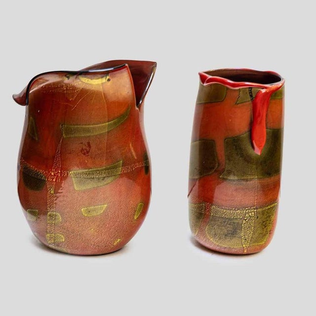 Burnt Orange Murano Glass Vase with Gold Leaf Inclusion by Nichetto For Sale - Image 11 of 12