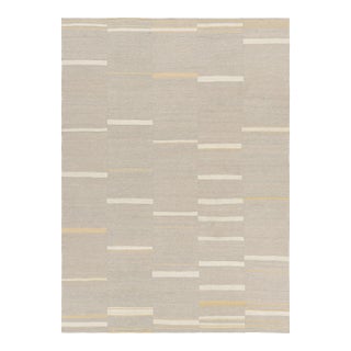 Rug & Kilim’s Contemporary Kilim With Textural Taupe, Cream and Gold Stripes For Sale