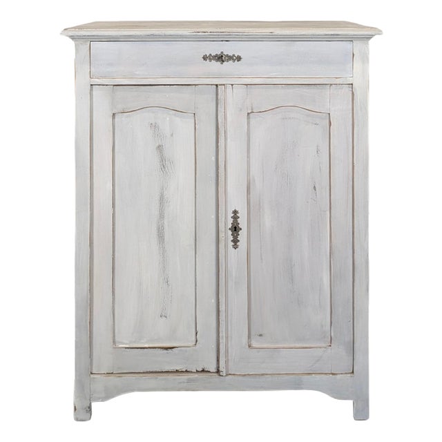 Small 2-Door and Drawer Buffet in White Patinated Wood For Sale