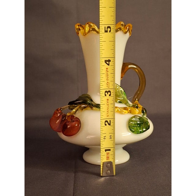 Victorian Antique Stevens & Williams Uranium Custard Glass Vase Applied Fruit Cherries 5" C. 1880 For Sale - Image 3 of 18