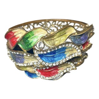 MCM Enamel Rhinstone Hinged Cuff Bracelet For Sale