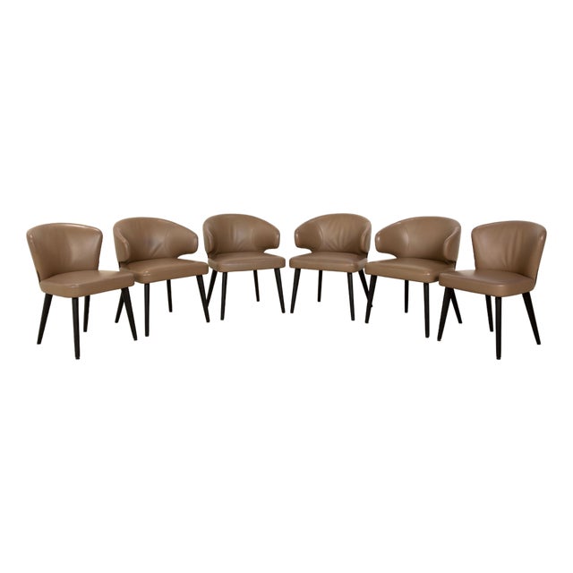 Aston Dining Chairs in Brown Leather from Minotti, Set of 6 For Sale