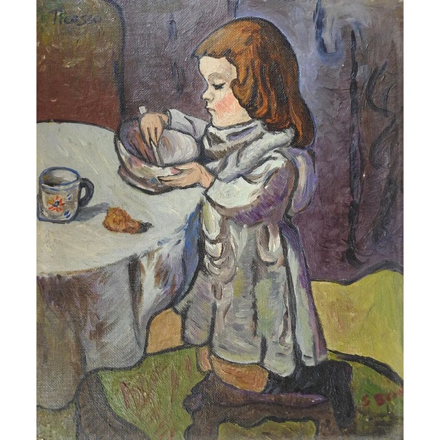 Contemporary Student Copy Picasso Girl Stirring Bowl Painting For Sale - Image 3 of 3