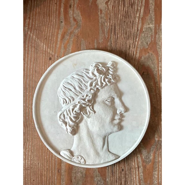 Vintage Classical Bas Relief Portrait of Apollo Medallion For Sale - Image 4 of 12