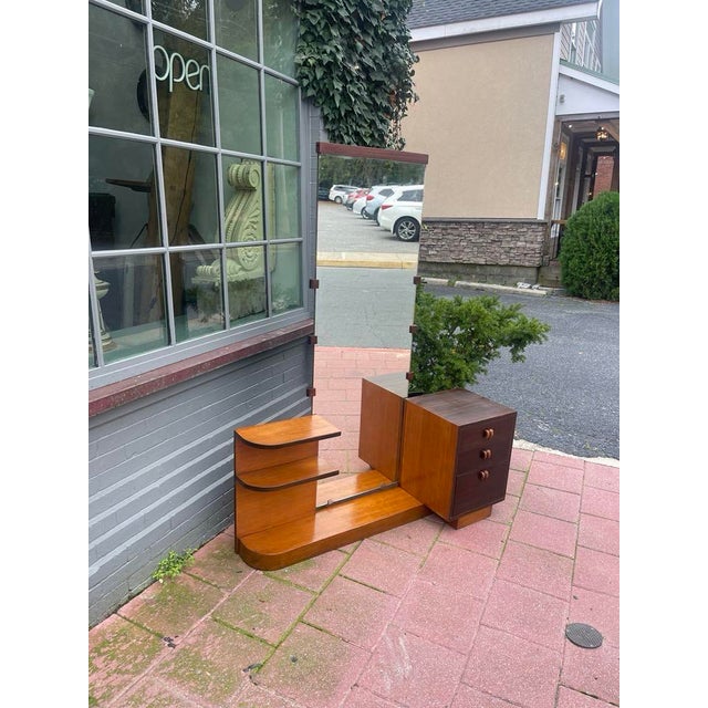 Gilbert Rohde Early 20th Century Art Deco Gilbert Rohde Walnut Vanity With Stool & Mirror For Sale - Image 4 of 6