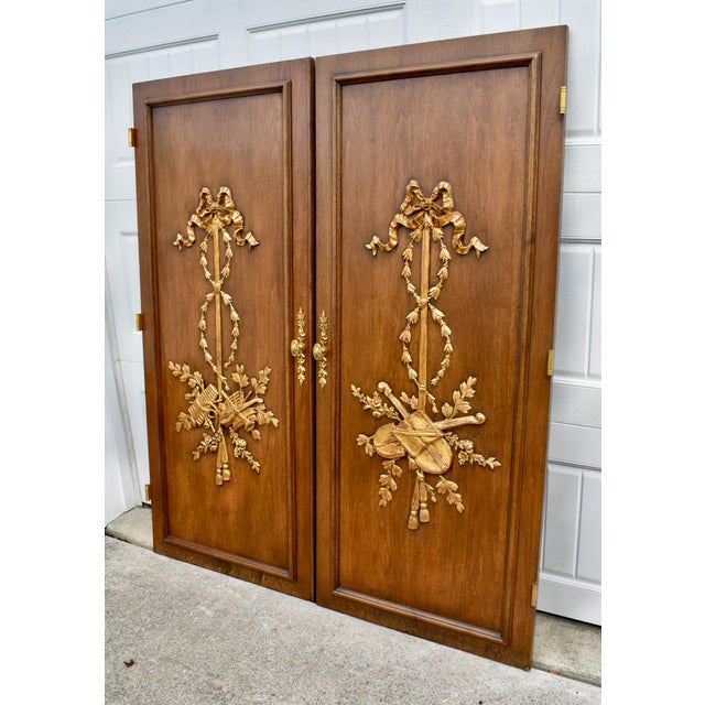 Vintage Hollywood Regency Carved Gilded Wood Doors Pair Louis XVI Neoclassical For Sale - Image 12 of 15