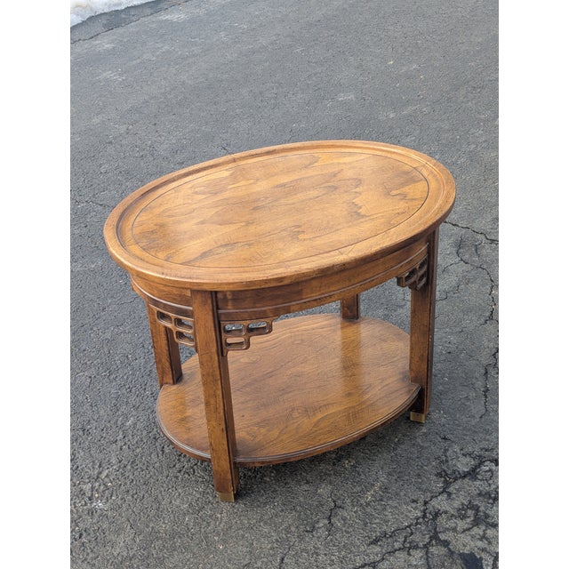 1970s Brandt 1970s Asian Inspired Vintage Oval Two-Tier End Table For Sale - Image 5 of 8