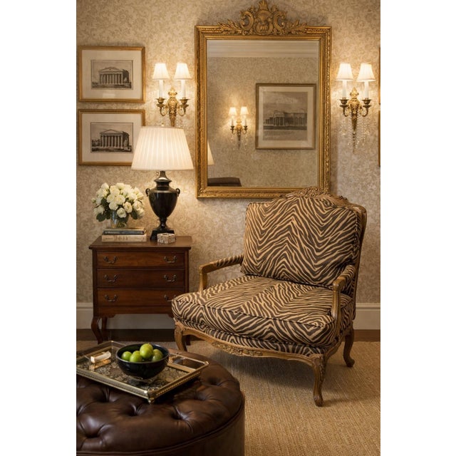 Large Vintage French Bergere Armchair in Zebra / Animal Print – Palm Beach Regency, Ralph Lauren or Grandmillennial Statement Piece! See Pics! For Sale In New Orleans - Image 6 of 12