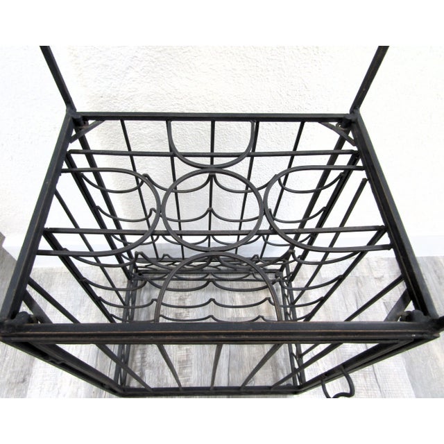 1980s Spanish Revival Vintage Black Wrought Iron Cage Shape 20 Bottle Wine Rack For Sale - Image 10 of 11