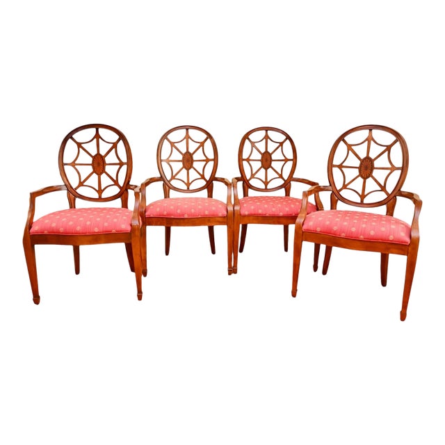 Late 20th Century Ethan Allen Spider Back Arm Chairs - Set of 4 For Sale