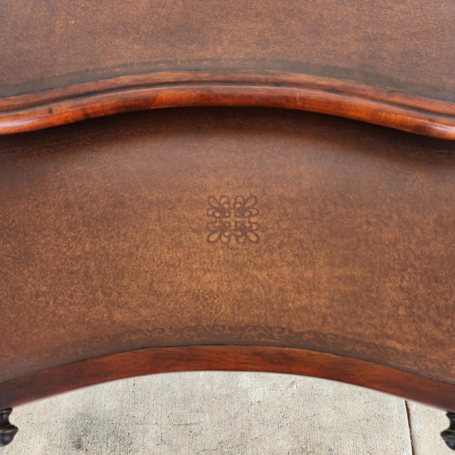 1990s Theodore Alexander Leather Wrapped Serpentine Chest Hidden Pull Out Desk For Sale - Image 5 of 11